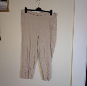 J.Jill Linen Stretch Pants XL Tall Beige Crop Pull On Elastic Waist Button Hem